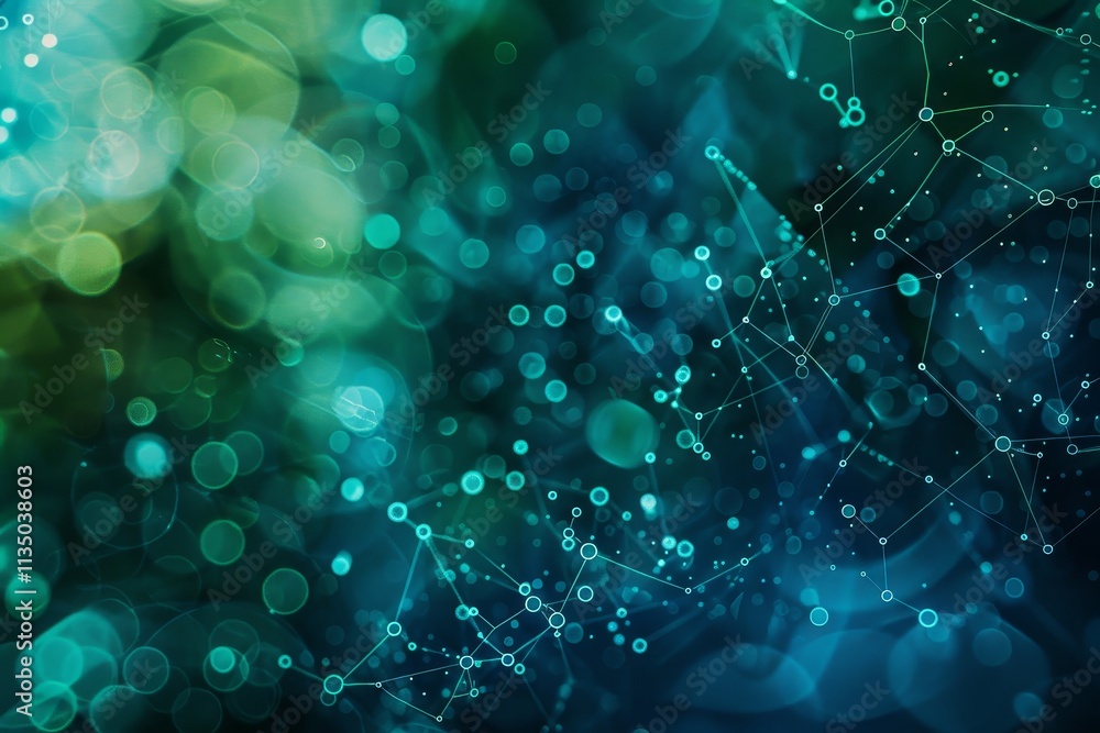 Poster this artwork displays an intricate arrangement of blue and green bokeh patterns along with dynamic l