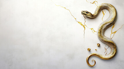 Fototapeta premium The Chinese New Year celebration is filled with red and gold decorations, and the snake is a significant symbol. Golden Snake Decorative Art for Lunar New Year Celebration