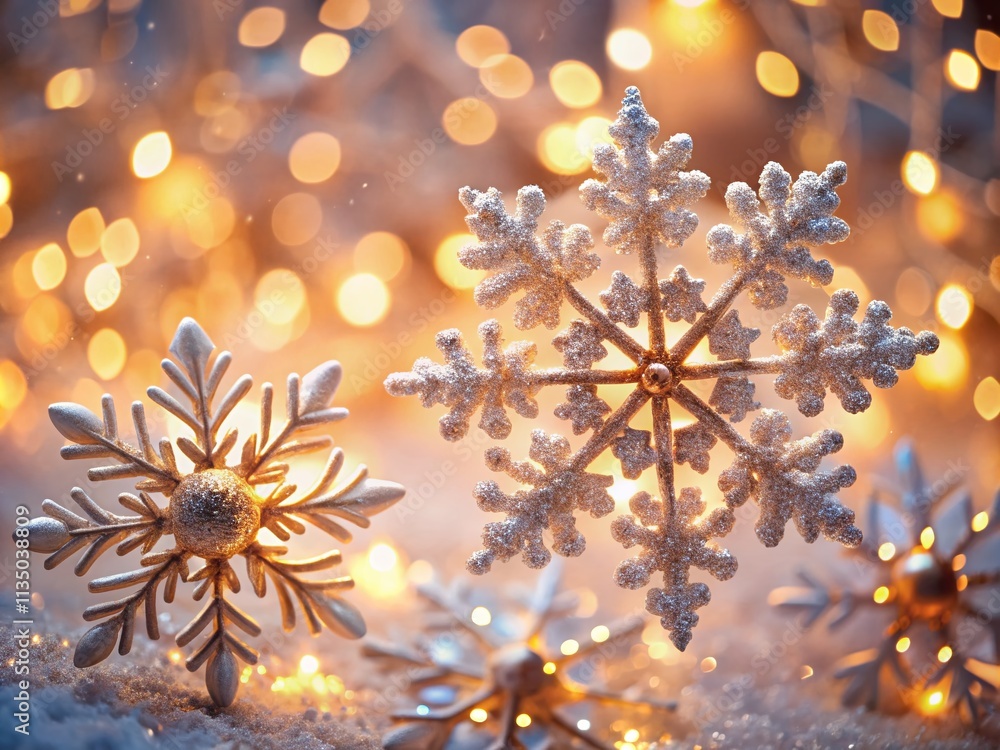 Aufkleber macro abstract snowflake lights in a festive seasonal background, capturing the intricate patterns a