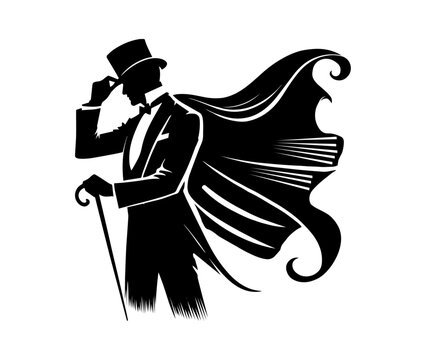 recommend clip art: silhouette gentleman, top hat, cape, cane, elegant pose