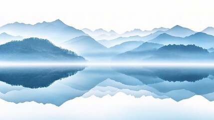Serene Reflection of Mountain Range in Calm Water at Dawn