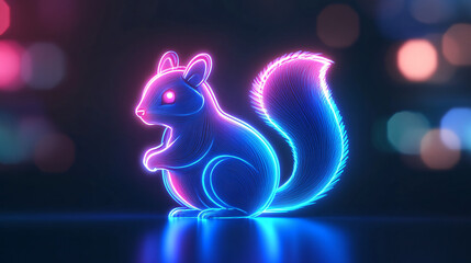 A futuristic workout app icon featuring a glowing squirrel, symbolizing online platforms for pet fitness and training metrics. 