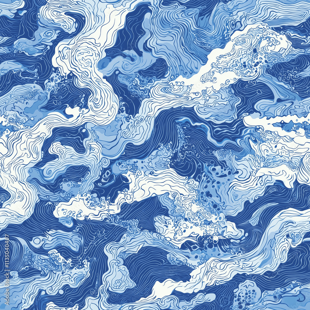 Poster dynamic flowing waves seamless pattern design abstract background digital art calm blue environment 