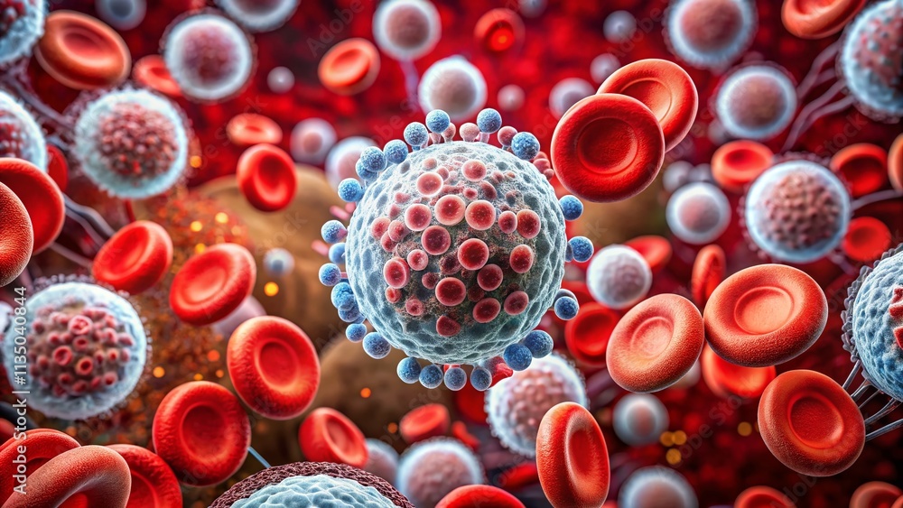 Poster macro photography of blood cells under a microscope highlighting intricate structures and vivid colo