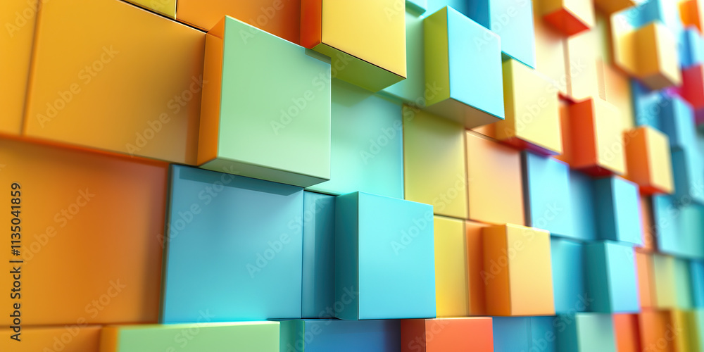 Poster abstract composition of overlapping colorful cubes