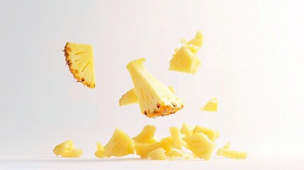 Naklejka premium Juicy Pineapple Slices Falling with Vivid Texture and Freshness