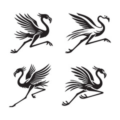 Running Flamingo Silhouette Vector Set – Dynamic Wildlife Illustrations