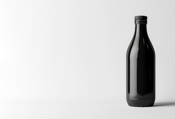 A sleek black bottle rests against a clean white background, highlighting its stylish shape and simplicity, perfect for contemporary interior styling