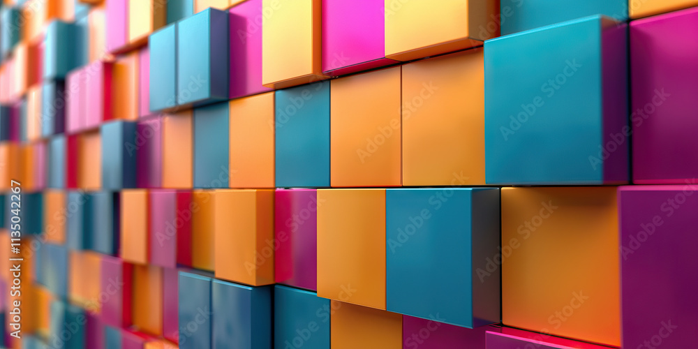 Poster abstract composition of offset colorful cubes