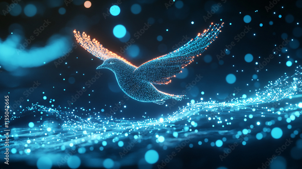Aufkleber a glowing atmospheric data icon featuring a migrating bird, representing online platforms studying c