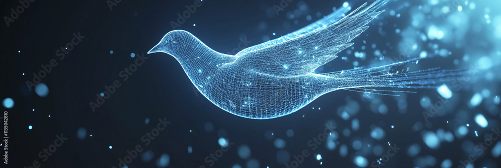 Poster a glowing atmospheric data icon featuring a migrating bird, representing online platforms studying c