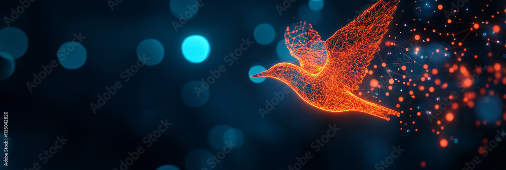 Poster a glowing atmospheric data icon featuring a migrating bird, representing online platforms studying c