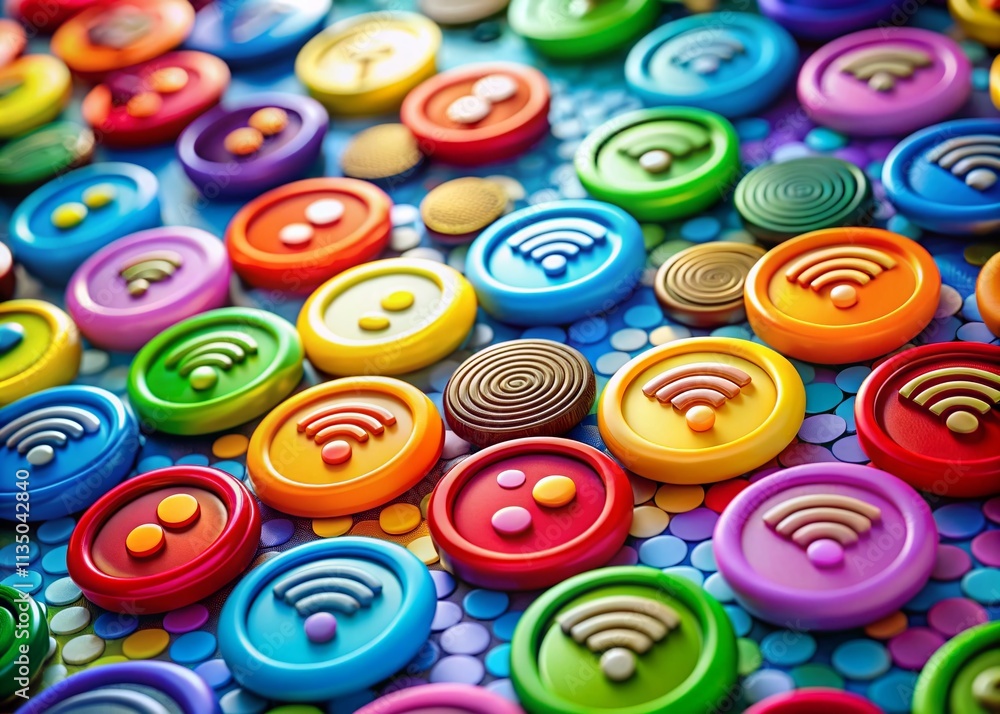 Aufkleber macro photography of wifi symbols and free wifi buttons in a vibrant and detailed display, showcasin