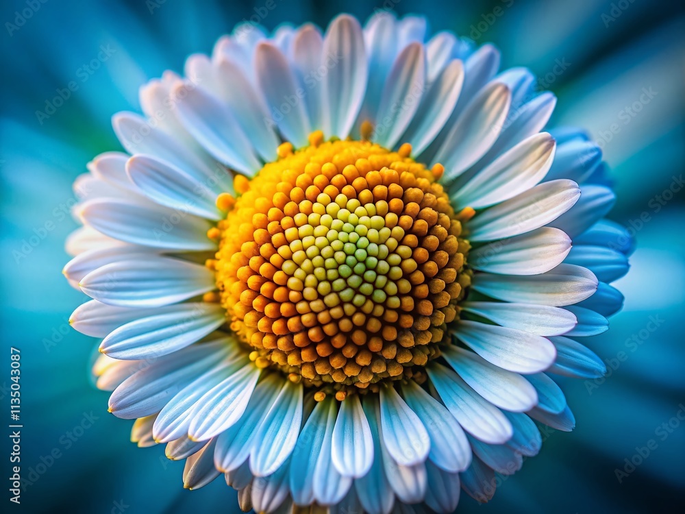 Poster macro shot of chamomile flower featuring fibonacci pattern in tilt-shift photography, capturing natu