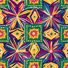 Vibrant floral seamless pattern design abstract art creative background colorful textile artistic style contemporary aesthetic