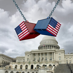 American Trade Policy Disagreement as right and left USA trade policies fight and American tariffs...