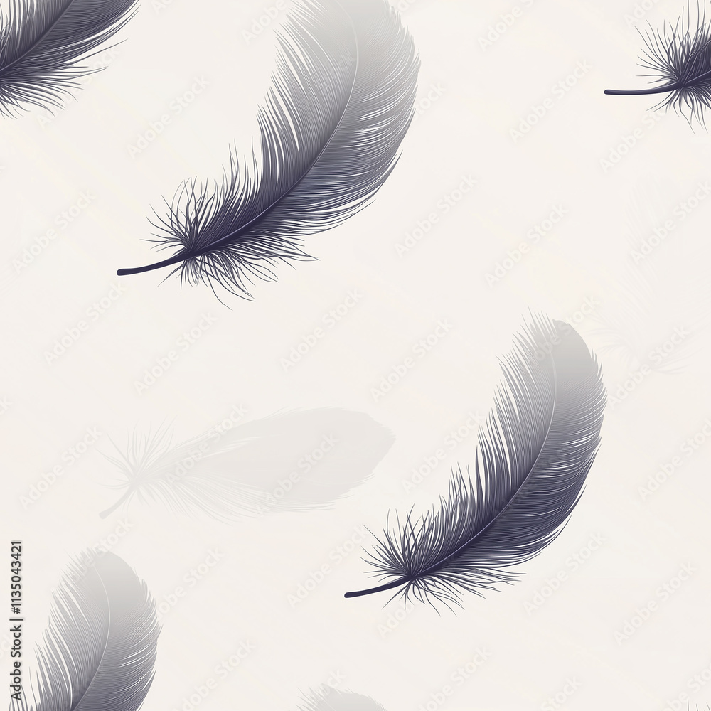 Poster elegant seamless pattern of soft feathers nature-inspired design light background textile art minima