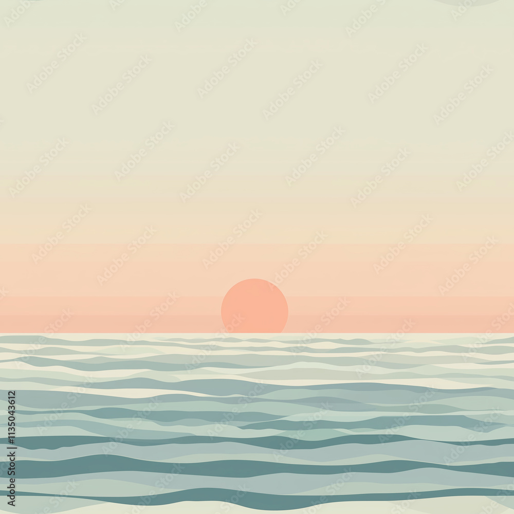Poster seamless pattern of serene ocean waves at sunset abstract design tranquil environment digital artwor