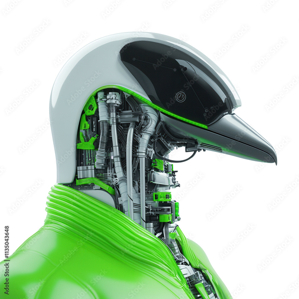 Poster a futuristic robotic bird design featuring sleek lines and an intricate mechanical structure in a vi