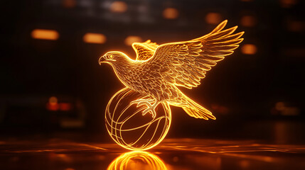 A glowing basketball icon featuring a hawk, symbolizing online sports analytics platforms for avian agility studies.  