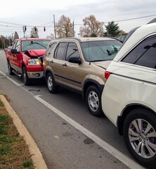 Three vehicle rear-end chain reaction collision © Mike Worley