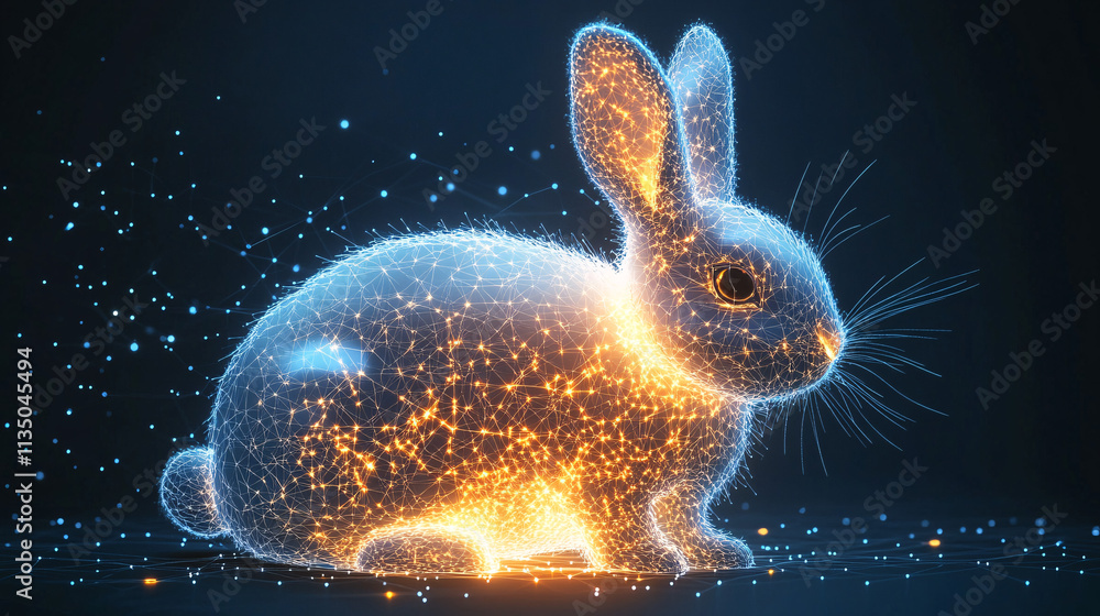Poster a glowing behavioral study icon connected to a rabbit, representing online platforms exploring anima