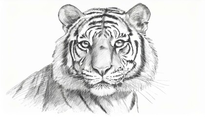 Tiger sketched in pencil on white background