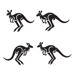 Obraz premium Running Kangaroo Silhouette Vector Set – Dynamic Wildlife Illustrations