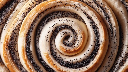 Close-up of makowiec showing detailed swirls and rich poppy seed filling.