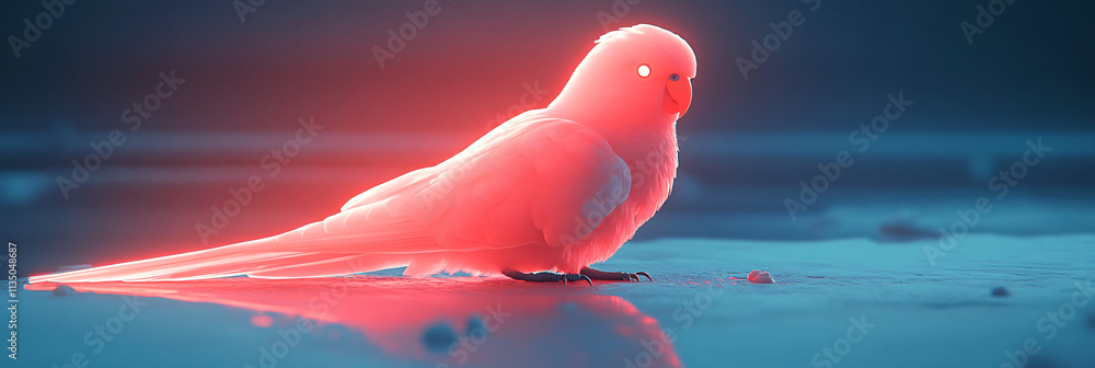 Poster a glowing carbon capture icon featuring a glowing parakeet, representing online environmental scienc