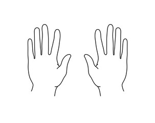 Vector isolated two hands left and right palms  tattoo sketch  colorless black and white contour line easy drawing