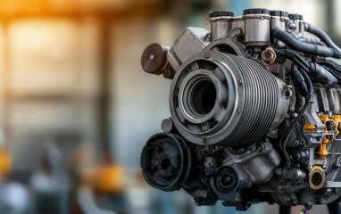 Obraz premium mechanics repair concept. A repaired engine undergoing thermal testing to ensure durability under extreme heat, mechanics repair engine durability, comprehensive quality check