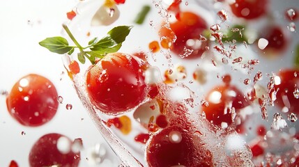 Caesar cocktail showing rich tomato base and vibrant garnishes, minimalist composition.