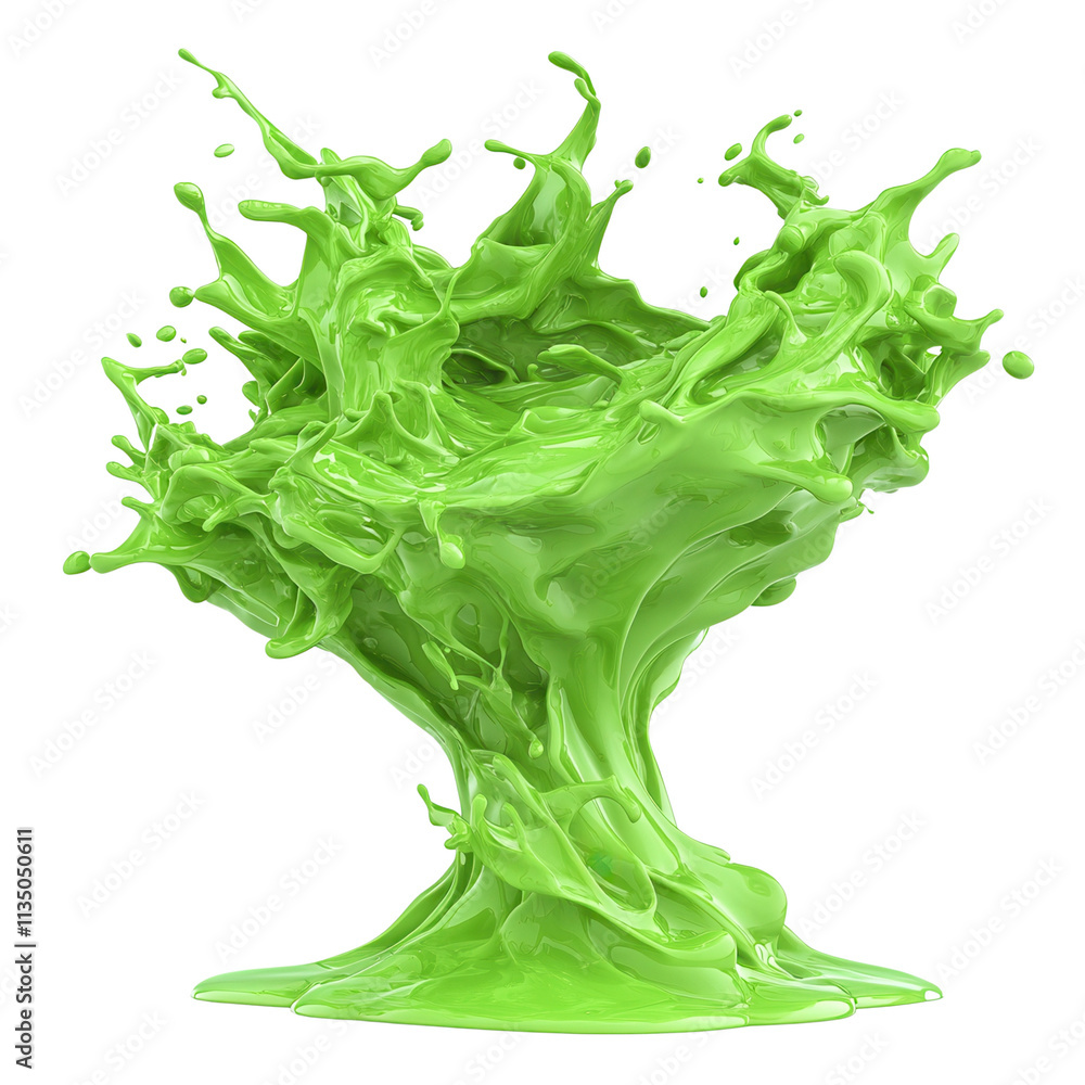 Poster a vibrant splash of green liquid, exhibiting dynamic movement and texture, creating an eye-catching 