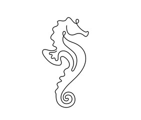 Vector isolated one single line seahorse  doodle tattoo sketch  colorless black and white contour line easy drawing