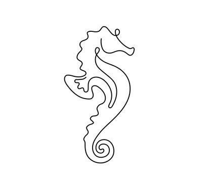 Vector isolated one single line seahorse  doodle tattoo sketch  colorless black and white contour line easy drawing