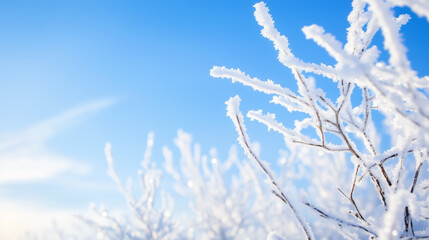 Frosty branches under a clear winter sky
