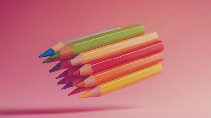 Colorful Pencils Stacked Against Pink Background