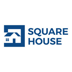 square house flat minimalist logo design