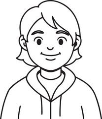 Elegant Line Art of a Smiling Girl Art & Illustration