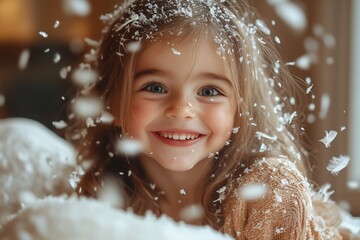 Fototapeta premium A father and daughter having a playful pillow fight in the living room, feathers flying everywhere