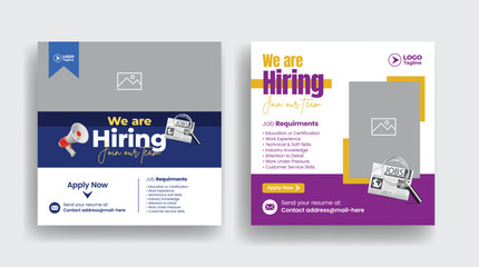 We are hiring job social media posts, ads banner template, Job job vacancy square flyer or web banner Template design
