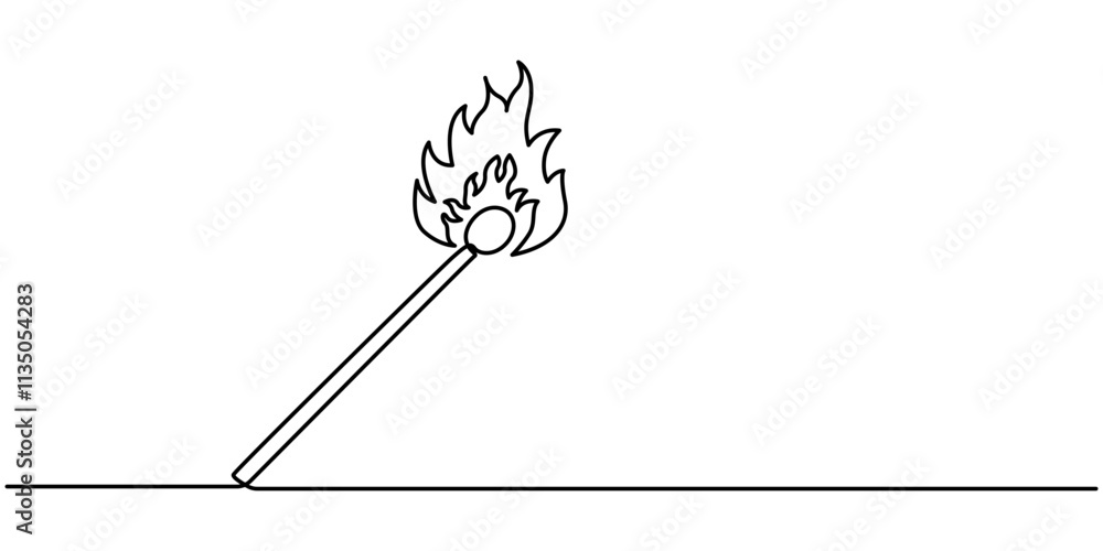 Poster continuous one line drawing of burning match. simple burning match stick line art vector illustratio