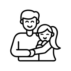 father daughter hug icon, father’s day line art, father icon - simple black line art icon of father daughter hug, for father’s day celebrations. father vector art.