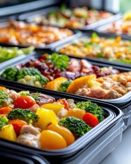 Vibrant Frozen Dinner Collection on a Kitchen Counter Showcasing Healthy Meal Options