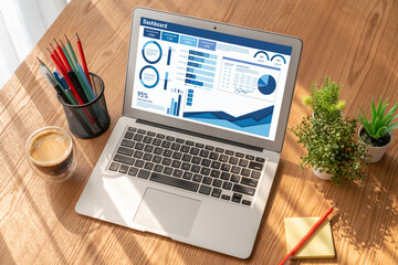 Fototapeta premium Business data dashboard provide business intelligence analytic for marketing strategy planning snugly with big data set to analyze customer demands and foreseeing business future