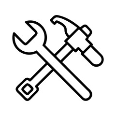 hammer and wrench crossed icon, father’s day line art, father icon - simple black line art icon of hammer and wrench crossed, for father’s day celebrations. father vector art.