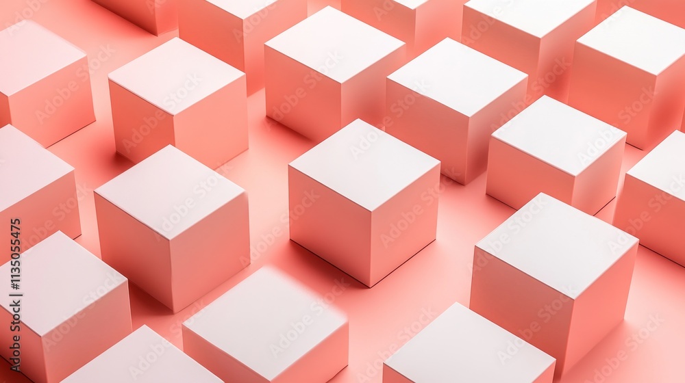 Poster abstract coral pink cubes form a geometric pattern