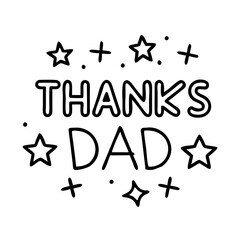  thanks dad text with stars icon, father’s day line art, father icon - simple black line art icon of thanks dad text with stars, for father’s day celebrations. father vector art.