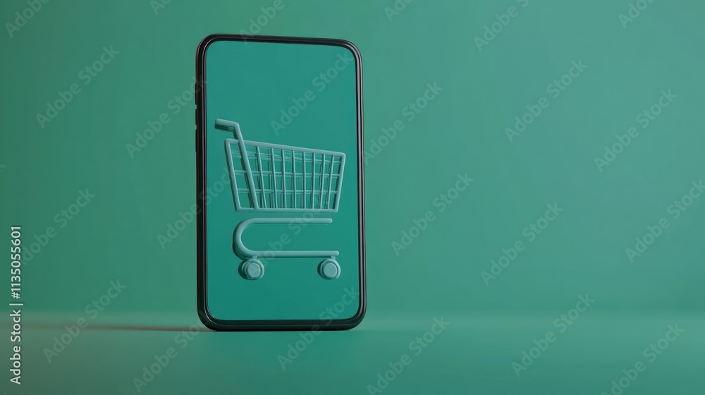 Poster Smartphone Display Showing Shopping Cart Icon